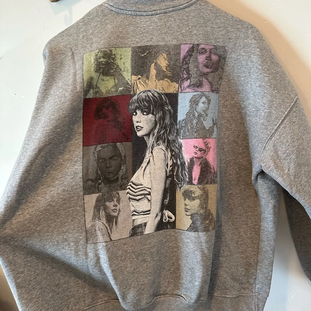 Taylor Swift Heather Gray Half Zip Sweatshirt with Taylor Eras Graphic - Picture 1 of 5